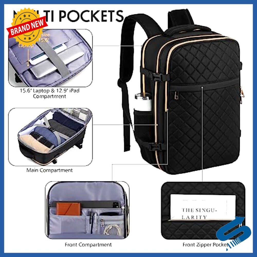 Travel Backpack with USB Port, 15.6 Inch Laptop Compartment, 3 Packing Cubes, - Picture 2 of 6